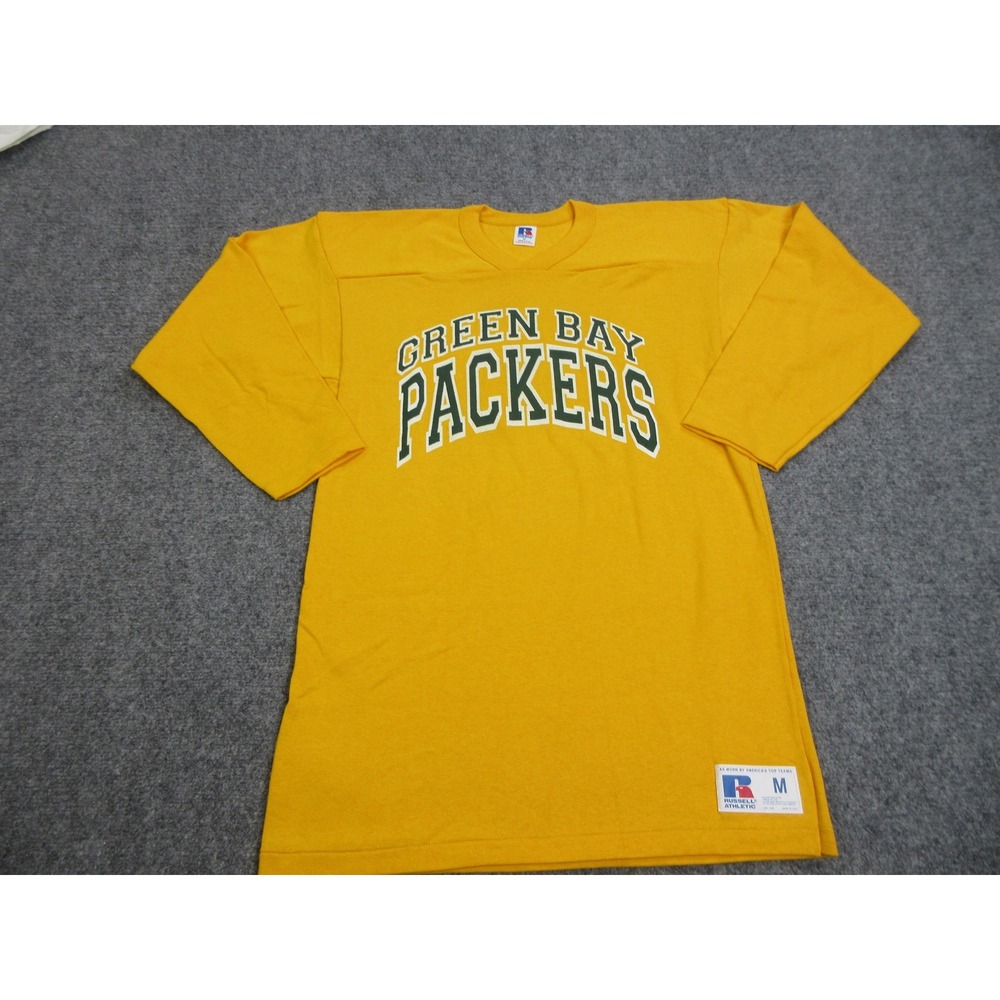 Vintage Green Bay Packers Shirt Mens Medium Gold NFL Football Russell Athletic